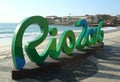 Rio 2016 sign at Copacabana Beach in Rio de Janeiro